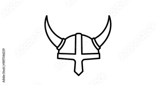 Viking Helmet Icon Simple Line Art.