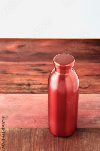 Red water bottle studio shot