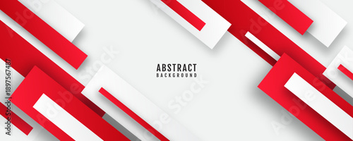 3D red white abstract background overlap layer on bright space with diagonal lines effect decoration. Modern graphic design element cutout style concept for web, art, flyer, card, or brochure cover