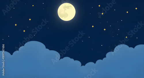 moon, clouds, night, sky, dark, stars, lunar, crescent, glow, light, dreamy, calm, peaceful, serene, fantasy, cartoon, playful, illustration, background, scene, landscape, atmosphere, mystical, magica