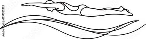 A minimalist line drawing of a swimmer in motion within water waves