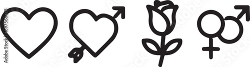Black and white symbols representing gender love and relationships
