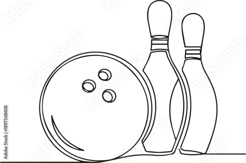 A simple line drawing depicts a bowling ball and two pins