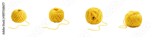 Photos Set of yellow wool yarn balls, soft cotton thread skeins for knitting and croche
