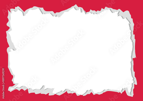 Creative rectangular frame with realistic torn paper edges and ripped texture. White paper scrap border with copy space for headlines and layouts on isolated background. Realistic Rectangular paper.