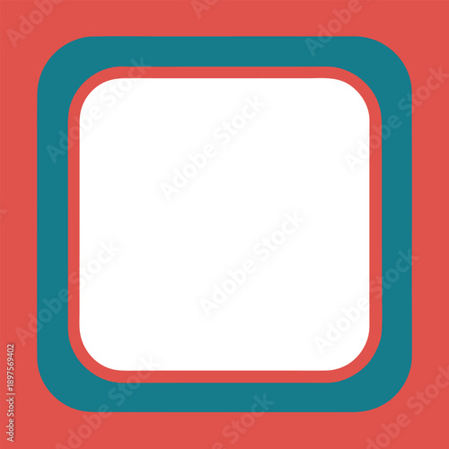 A nested square design with teal and red rounded frames.