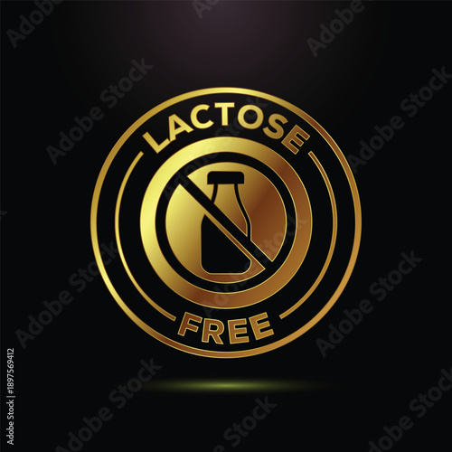 Lactose free golden logo with beaker icon on dark background