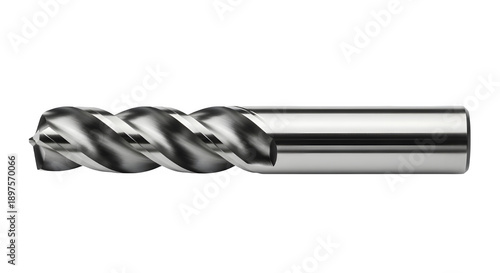 High speed steel end mill with four flutes for metal machining and cutting isolated on transparent background