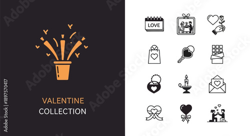 Valentine icons depict love celebration.