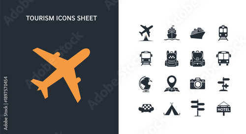 The tourism icons sheet shows travel.