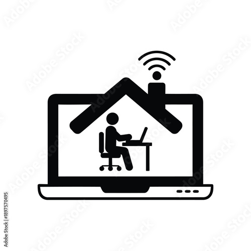 Remote work from home on laptop computer with WiFi connection symbol