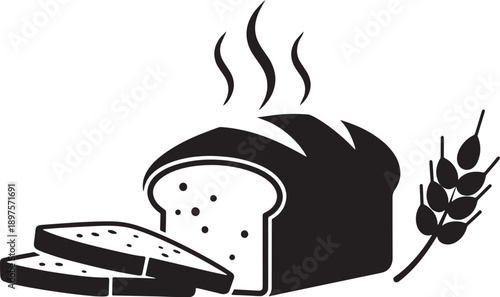 Bread Icons, Fresh Bakery Loaf and Wheat