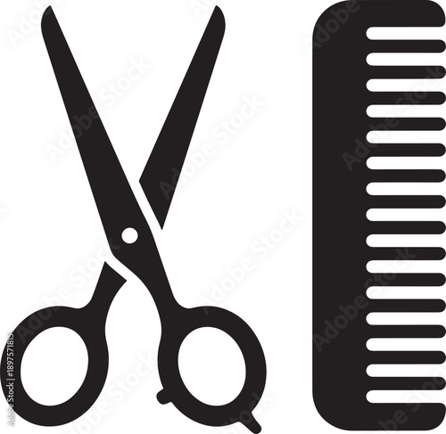 Scissors and Comb Silhouette – Black Vector Icons, Hairdressing and Grooming Tools