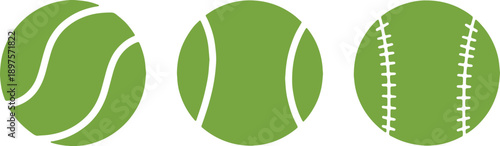 Sports Ball Icons, Tennis and Baseball Symbols, Game Equipment Illustrations