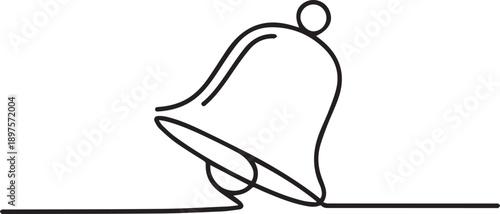 A minimalist line art illustration of a ringing notification bell on a flat surface viewed from the side