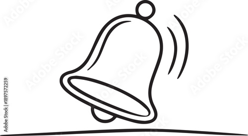 Simple black line drawing of a ringing notification bell on a surface