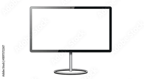 Sleek blank computer monitor on stand with minimal modern bezel.