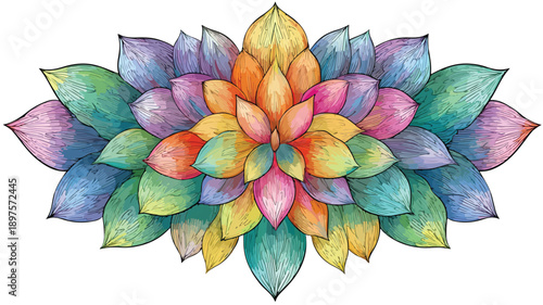 Vibrant Rainbow-Colored Flower Drawing for Creative Designs