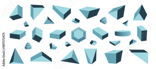 Collection of isometric abstract 3D shapes. Minimal geometric three dimensional vector forms isolated on white background for business design, presentation layouts, web and creative projects