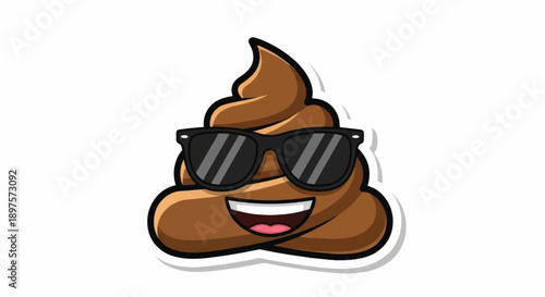 Smiling cartoon poop emoji wearing sunglasses with a cool grin.