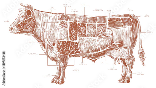 Beef Cuts Butcher's Guide Cow Silhouette Cutting Diagram