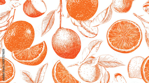 Vibrant Contemporary Orange Seamless Pattern Vector Art and Illustration