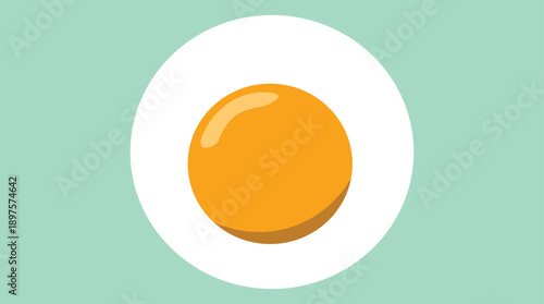 Hand drawn doodle vector illustration of sunny side up fried egg with bright yellow yoke on light turquoise background. Culinary food poster card menu template design 