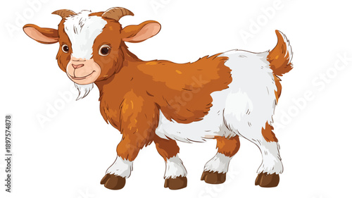 Adorable Cartoon Goat on White Background - Vector Illustration