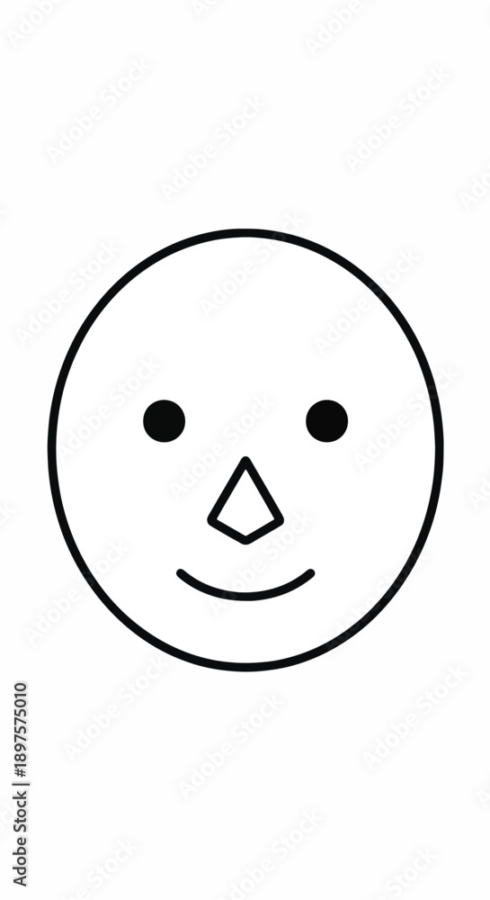 Fototapeta premium Minimal black and white smiling face outline with simple geometric features.