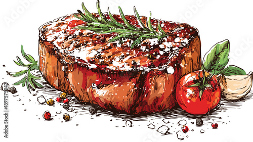 Tempting Wide Angle Composition of Delicious Steak Food