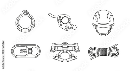 Climbing Accessories and Safety Tools Icons