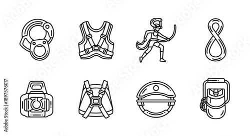 Rescue Equipment and Safety Harness Icons
