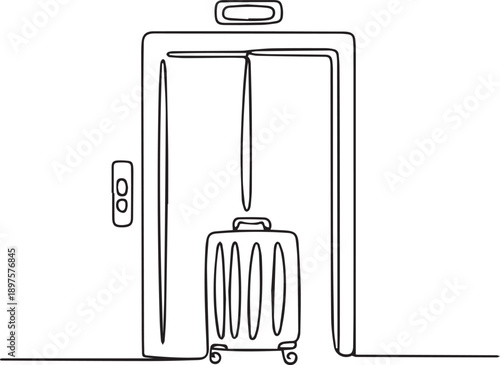 A suitcase and a smaller wheeled bag stand near an open door with a handle on the side