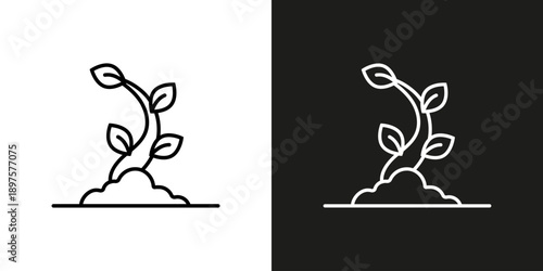 Growing sprout with leaves - vector editable line icon.