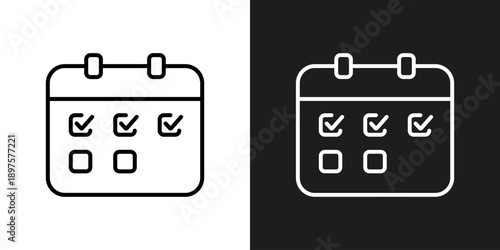 Calendar with checked spaces - vector editable line icon.