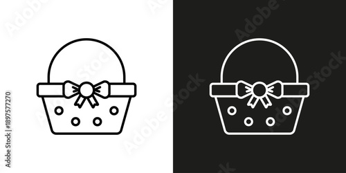 Gift basket with bow - vector editable line icon.