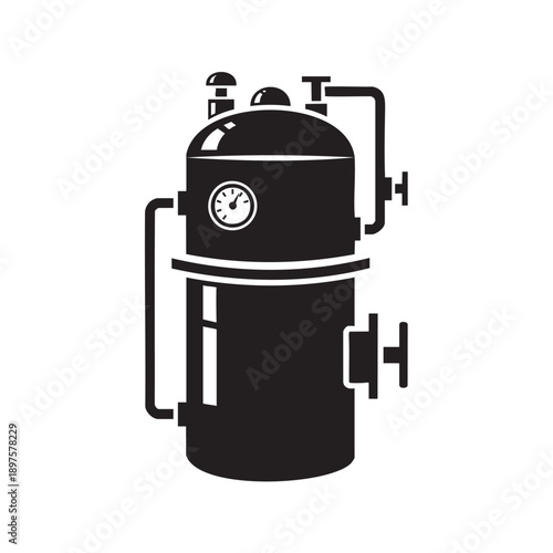 Illustration of industrial pressure vessel with pressure gauge and valves