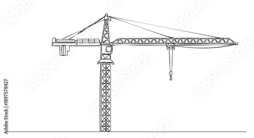 Line drawing of construction crane isolated on transparent background