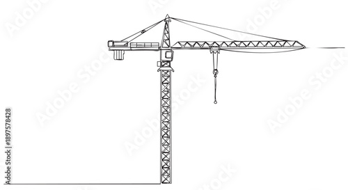Line drawing of construction crane isolated on transparent background