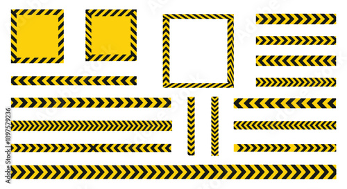 Yellow and black chevron warning tapes form various.