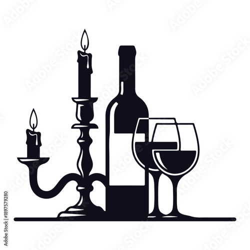 Elegant Wine Bottle with Glasses and Candle Holder