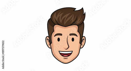 Smiling young man avatar portrait with brown hair and friendly expression.