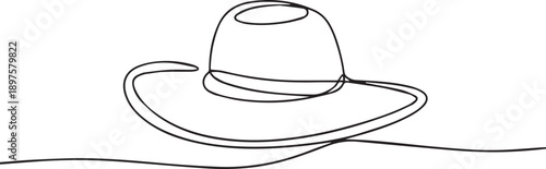 Continuous line drawing of a hat on a plain surface viewed from the side