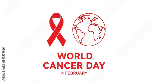 The World Cancer Day awareness ribbon icon graphic appears.