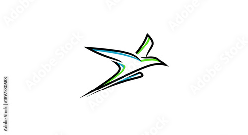 Stylized Bird Logo Design Element with Green and Blue Accents.
