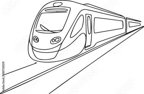 Modern train speeding along the railway tracks viewed from the front