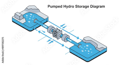 Detailed Diagram Illustrating the Principles and Operation of a Pumped Hydro Storage System for Renewable Energy