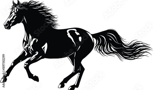 Galloping Stallion Horse Silhouette Vector Illustration for Equestrian Sports Mascot Logo Wild Mustang Nature Racing and Strong Ranch Brand Identity Design