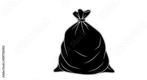 A Black Trash Bag Icon Representing Waste and Disposal with White Outline