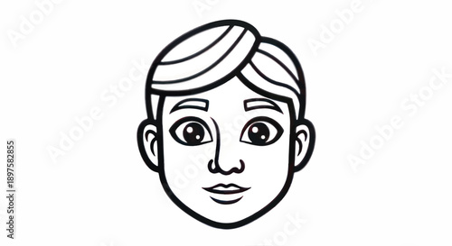 Minimalist line drawing of a child's face portrait in black and white for a simple, friendly illustration.